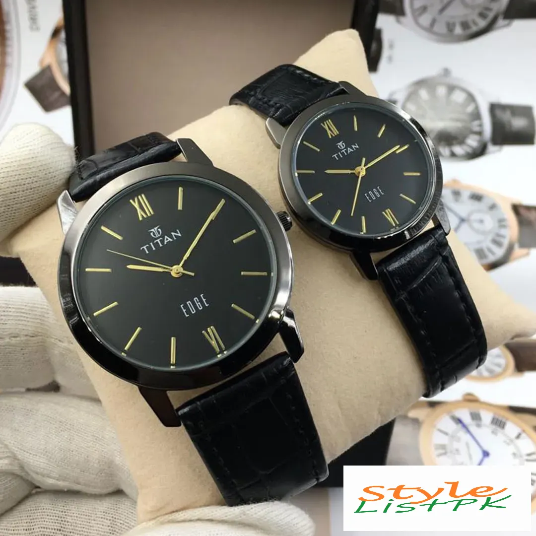Best Price Titan Slim Black Strap Couple Watch Set