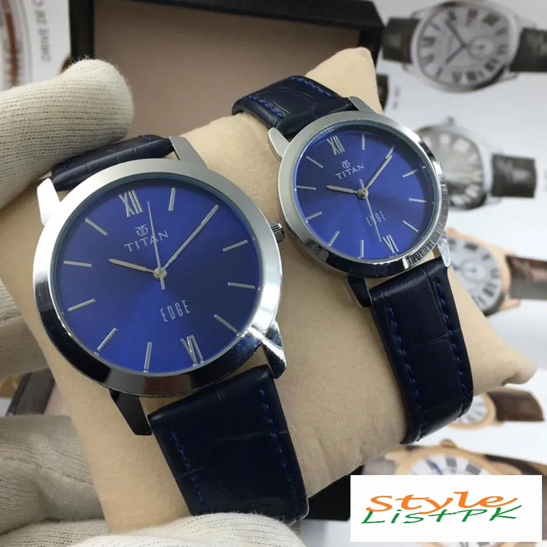 Best Price Titan Slim Blue Strap Couple Watch Set